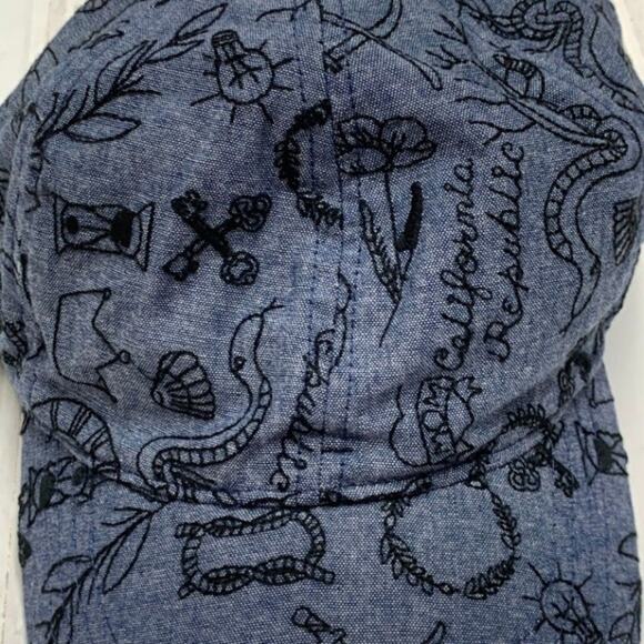 Lucky Brand All Over Embroidered Hat Navy Blue Baseball Dad Cap Artistry Cotton - Picture 5 of 8